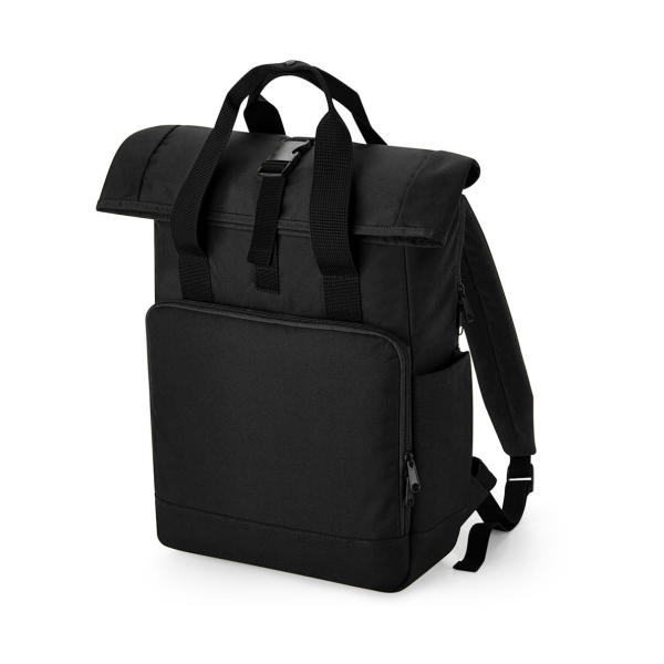 Recycled Twin Handle Roll-Top Laptop Backpack - Black - One Size