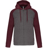 Fleece met rits en tweekleurige capuchon unisex Grey Heather / Wine Heather 3XL