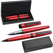 Metalen pennenset in rood-zwart Metalen pennenset in rood-zwart