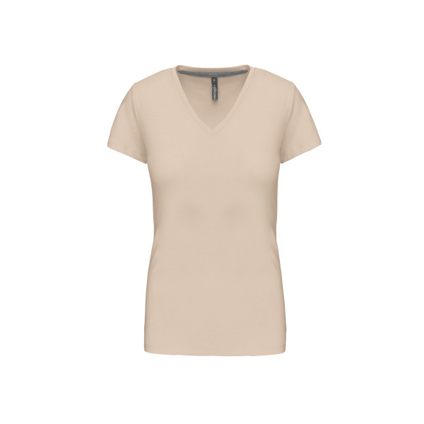 Dames T-shirt V-hals Korte Mouwen Light Sand XL
