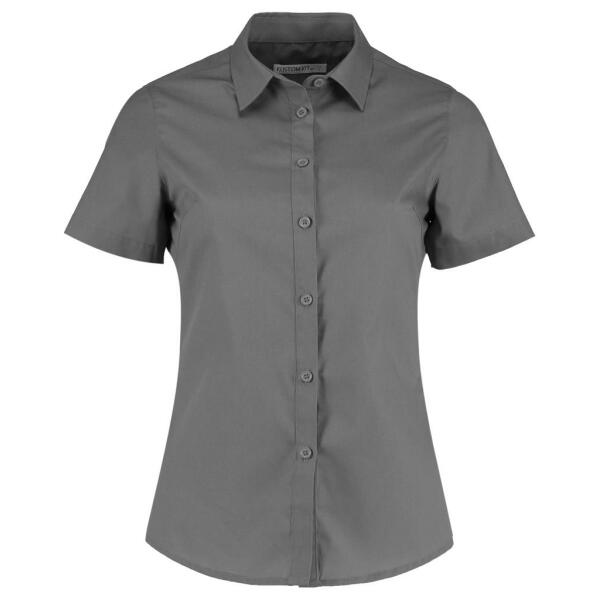 Ladies Short Sleeve Tailored Poplin Shirt, Graphite Grey, 28, Kustom Kit