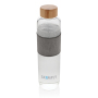 Impact borosilicate glass bottle with bamboo lid, transparent, grey