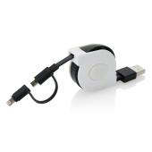 Oprolbare 2-in-1 kabel met MFi licentie, zwart Oprolbare 2-in-1 kabel met MFi licentie, zwart