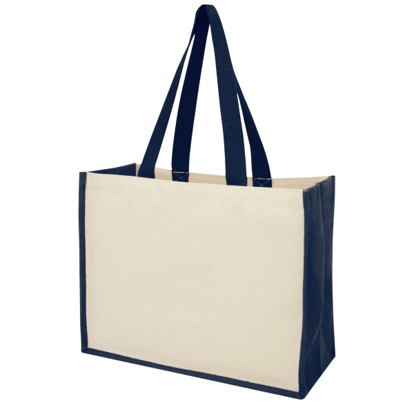 Varai 320 g/m² canvas and jute shopping tote bag 23L - Navy