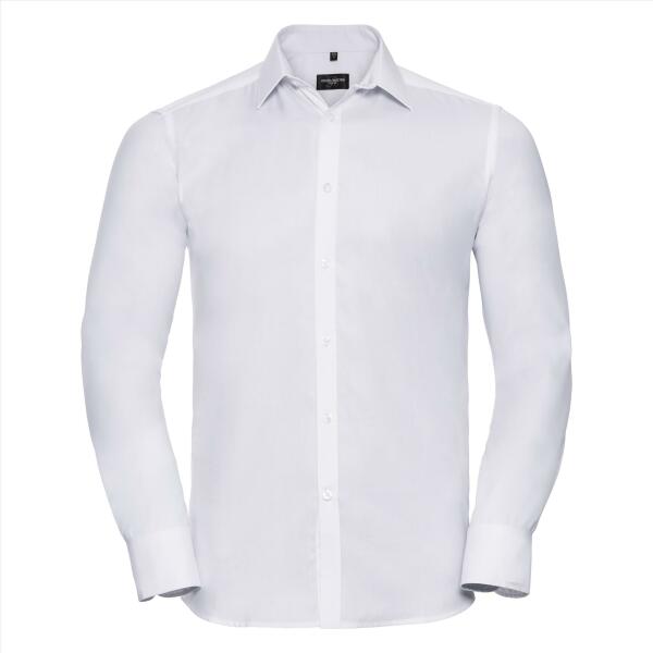 RUS Men LSL Tailored Herringbone Shirt, White, S