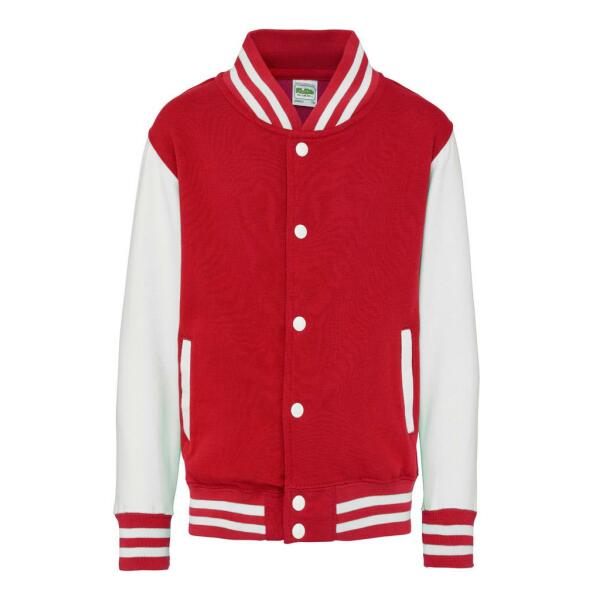 AWDis Kids Varsity Jacket, Fire Red/White, 9-11, Just Hoods