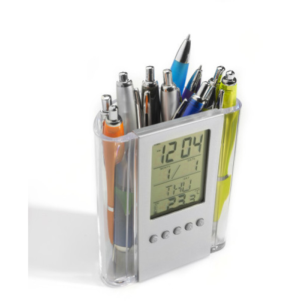 ABS pen holder with clock black/silver