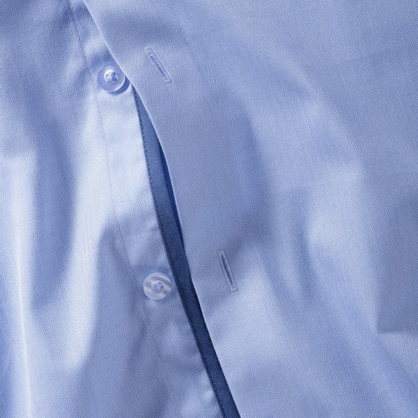 Tailored Contrast Herringbone Shirt LS - White/Silver/Convoy Grey - S
