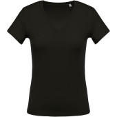 Ladies' short-sleeved V-neck T-shirt Dark Grey XS