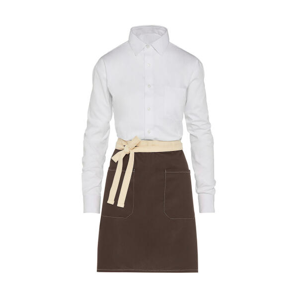 SANTORINI - Contrasted Bistro Apron with Pocket - Brown - One Size