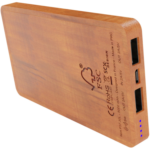 SCX.design P37 5000 mAh draadloze houten powerbank met oplichtend logo - Hout