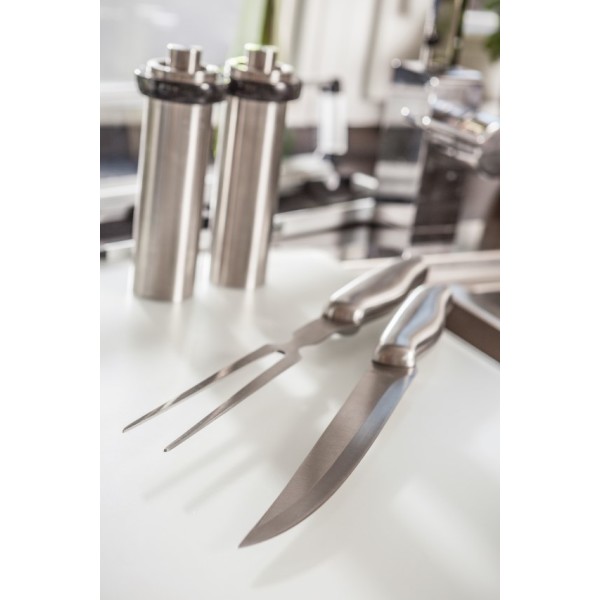 2-delig roestvrijstalen mes en vork set ROASTBEEF - zilver