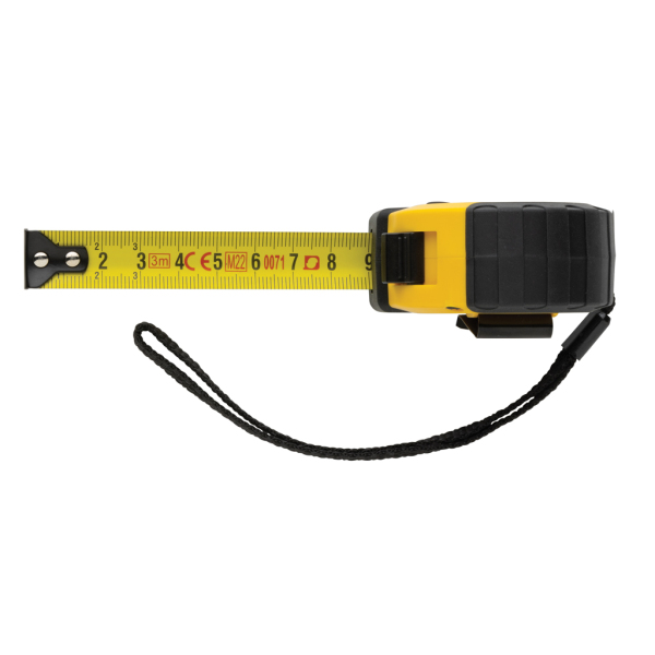 RCS gerecycled plastic 3M/16 mm rolmaat met stopknop, geel, zwart
