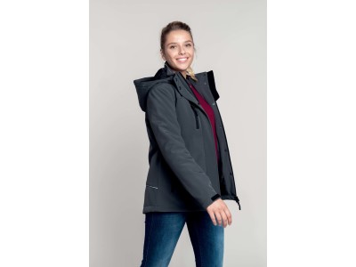 Gewatteerde softshell damesparka met capuchon Gewatteerde softshell damesparka met capuchon