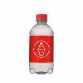 bronwater in 100% gereycleerd plastic (RPET) flesje 330ml met draaidop rood PMS485
