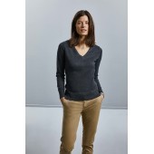 Ladies' V-neck Knitted Pullover Charcoal Marl M