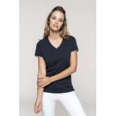 Dames-t-shirt piqué V-hals Navy / Light Grey / White XS