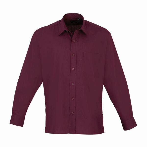 Long Sleeve Poplin Shirt, Aubergine, 18.5, Premier