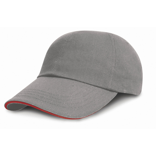 Brushed Cotton Sandwich Cap - Grey/Red - One Size