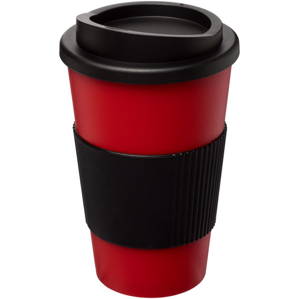 Americano® 350 ml insulated tumbler with grip - Red/Solid black