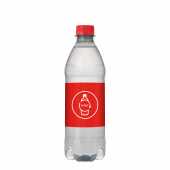 bronwater in 100% gereycleerd plastic (RPET) flesje 500ml met rode PMS485 draaidop