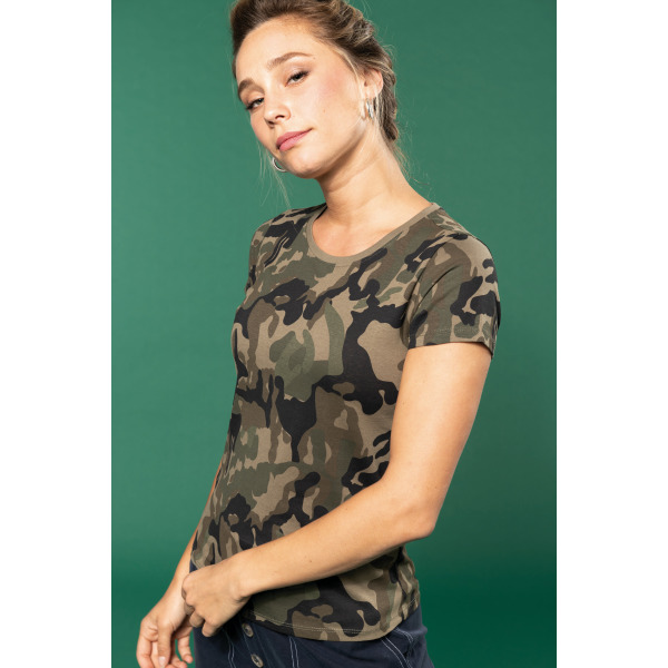 Dames-t-shirt camo korte mouwen Olive Camouflage XS