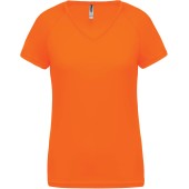 Dames sport-t-shirt V-hals Fluorescent Orange M