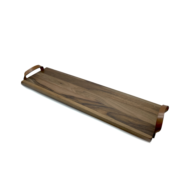 Plank met leren handvaten walnoot 69x19 cm