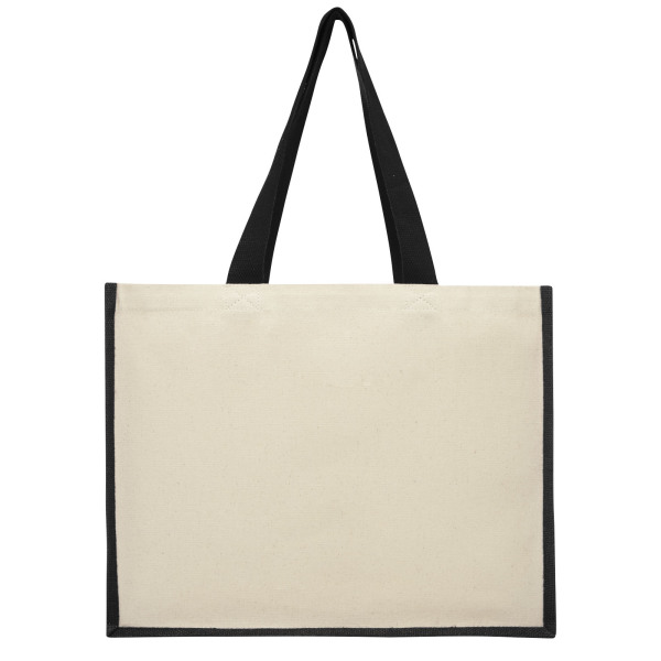 Varai 320 g/m² canvas and jute shopping tote bag 23L - Solid black