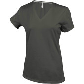 Dames T-shirt V-hals Korte Mouwen Dark Khaki XL