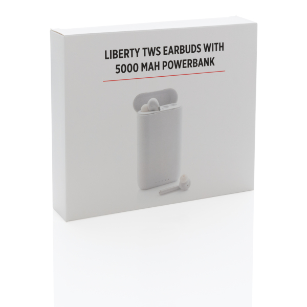 Liberty draadloze oordopjes met 5.000 mAh powerbank, wit