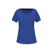 Bio dames-t-shirt kraag met onafgewerkte rand korte mouwen Ocean Blue Heather M
