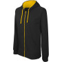 Herensweater met rits en capuchon in contrasterende kleur Black / Yellow 3XL
