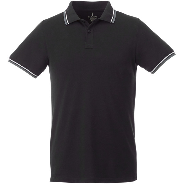 Fairfield short sleeve men's polo with tipping - Solid black/Grey melange/White - XS