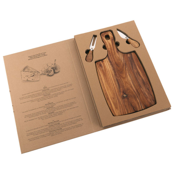 VS IWAKI praktische kaasplank-set met snijplank van Acacia hout en een kaasmes- en vork