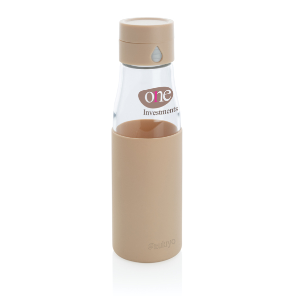 Ukiyo glazen hydratatie-trackingfles met sleeve, bruin