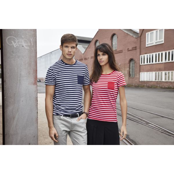 8027 Ladies' T-Shirt Striped wit/navy XXL