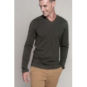 Men's long-sleeved V-neck T-shirt Chocolate 4XL
