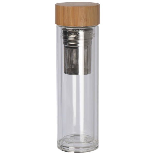 420 ml dubbelwandige glazen fles met bamboo deksel