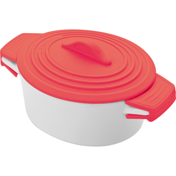 Porcelain pot with siliconee lid and heat protected handles