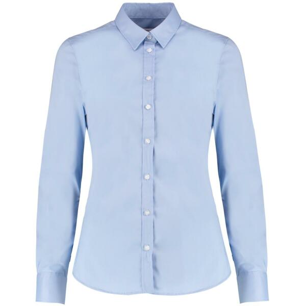 Ladies Long Sleeve Tailored Stretch Oxford Shirt, Light Blue, 10, Kustom Kit