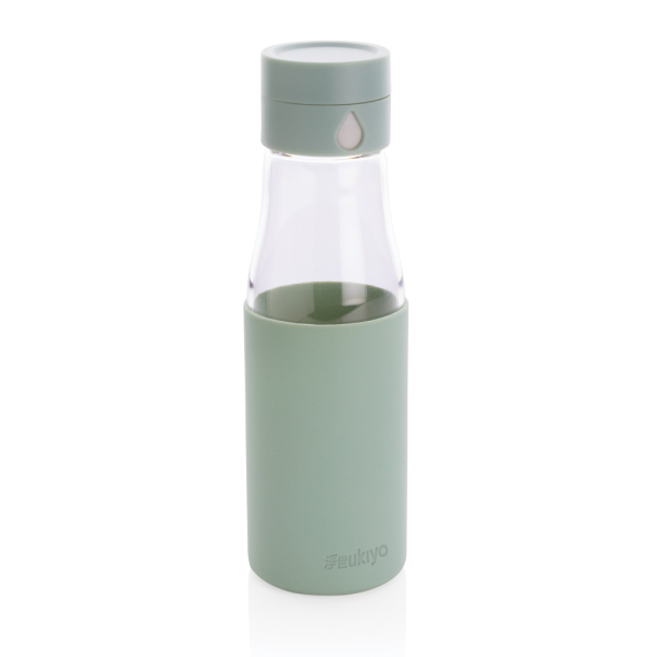 Ukiyo glazen hydratatie-trackingfles met sleeve, groen