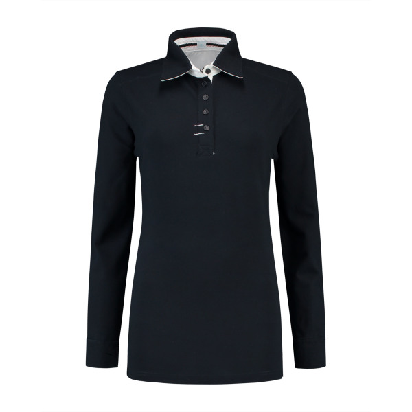 L&S Polo Contrast Cot/Elast LS for her Dark Navy/WH Delete Item S