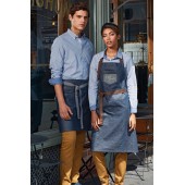 Division - Waxed look denim bib apron with faux leather Black / Tan Denim One Size