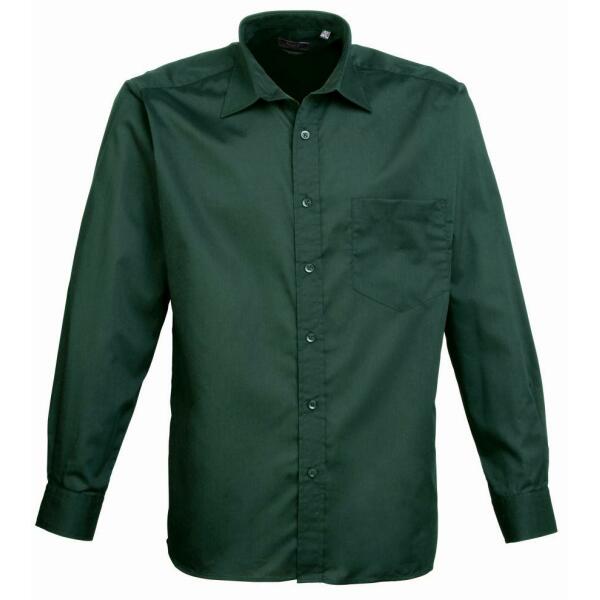Long Sleeve Poplin Shirt, Bottle Green, 15, Premier
