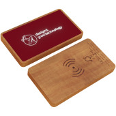 SCX.design P36 5000 mAh draadloze powerbank met oplichtend logo - Mid red/Hout