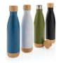 Vacuüm roestvrijstalen fles met bamboe deksel en bodem, blau