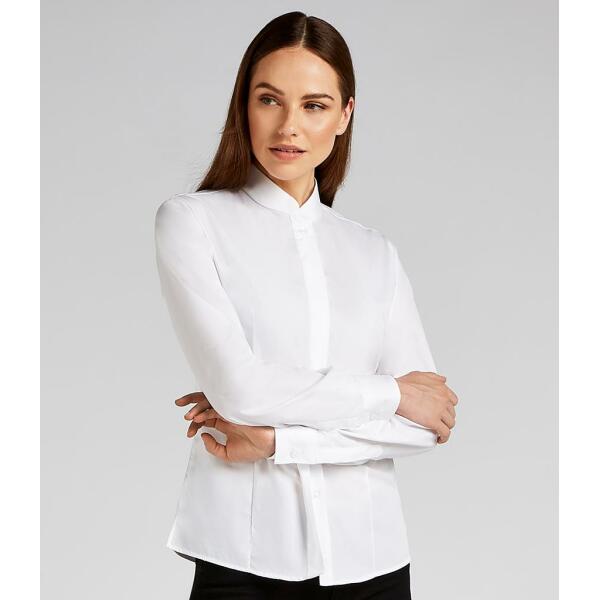 Kustom Kit Long Sleeve Tailored Mandarin Collar Shirt - Black,S