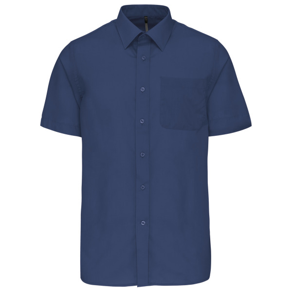 Overhemd in onderhoudsvriendelijk polykatoen-popeline korte mouwen heren Deep Blue M