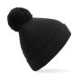 Engineered Knit Ribbed Pom Pom Beanie - Black - One Size